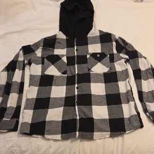 SHEIN Monochrome Checkered Hooded Top